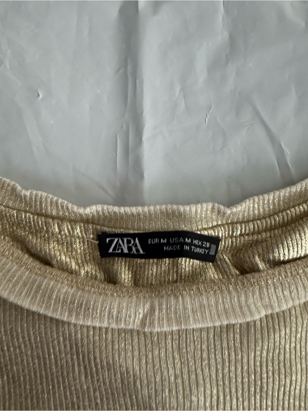 Zara Beige Ribbed Short Sleeve Tee - Picture 2 of 3